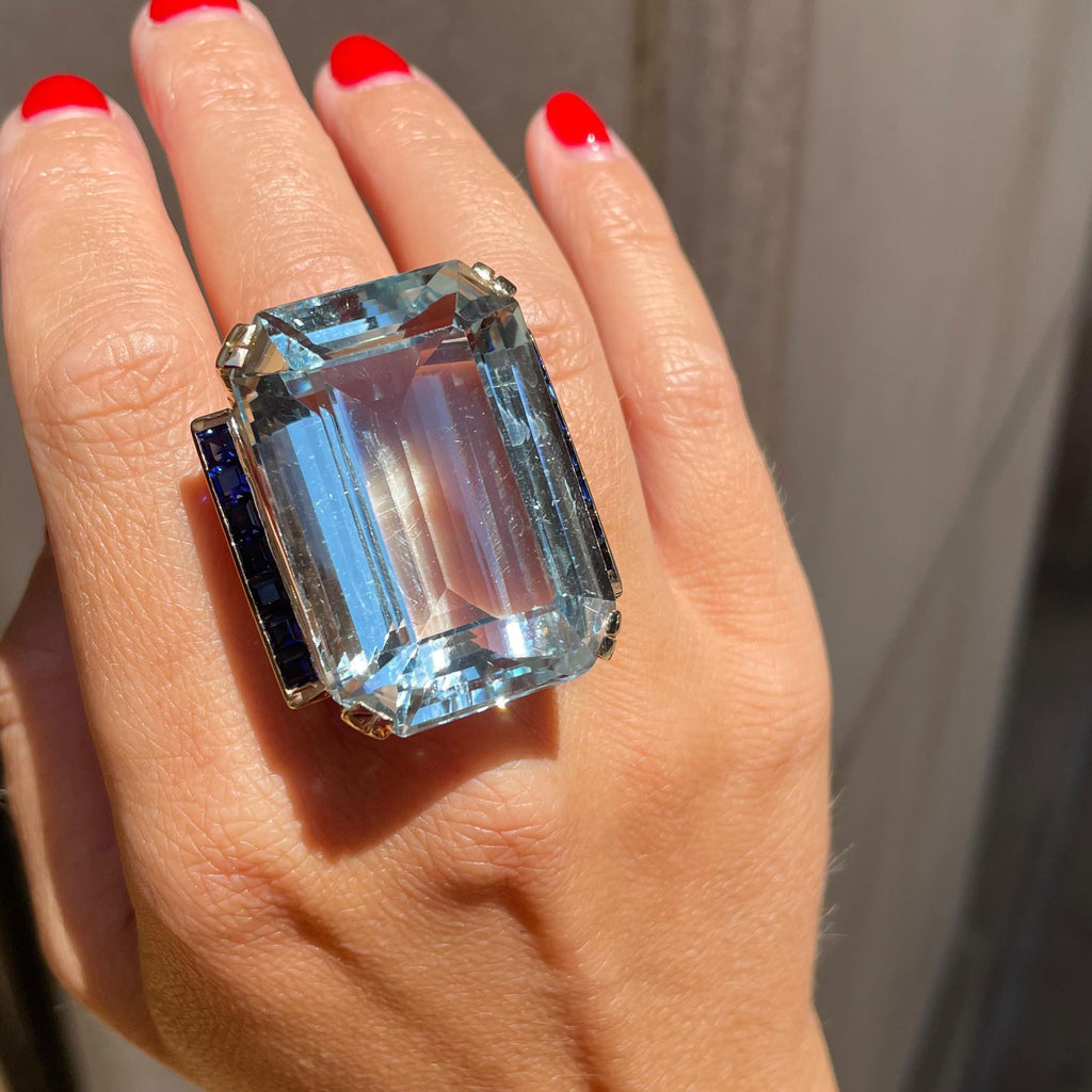 30-Carat Emerald-Cut Aquamarine Cocktail Ring