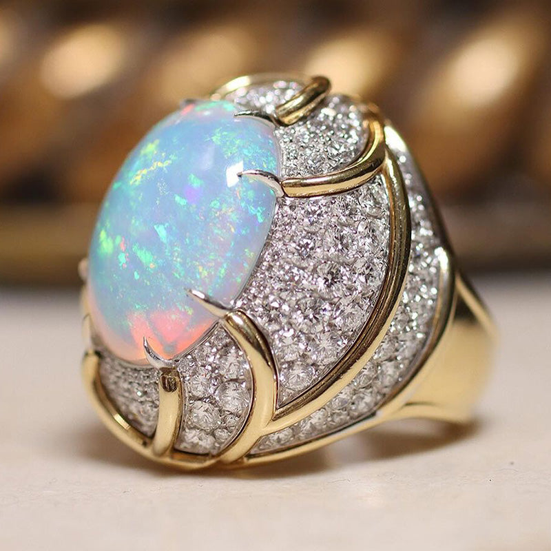 Oval Cut Blue Opal 925 Sterling Silver Ring