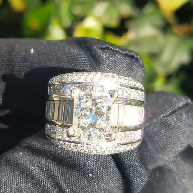 5Ct Princess and Rectangular-Cut "Invisible" Halo Sapphire Engagement Ring