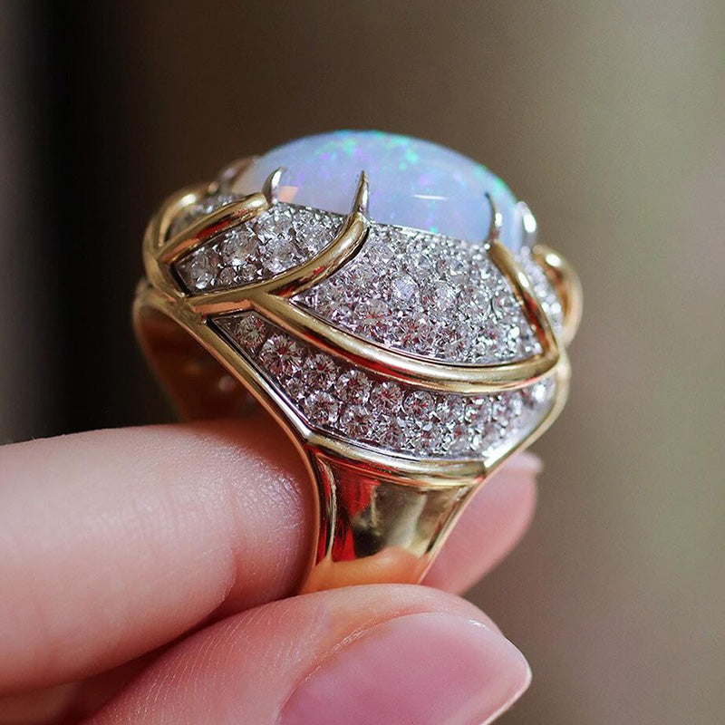 Oval Cut Blue Opal 925 Sterling Silver Ring