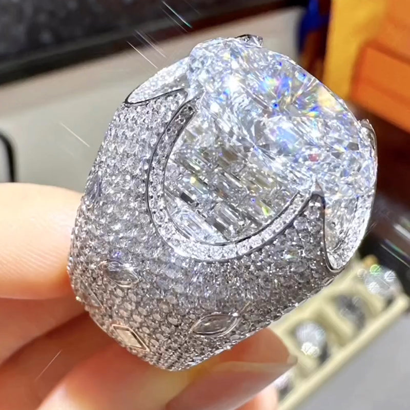20 CTW Oval Cut White Cubic Zirconia 925 Sterling Silver Engagement Ring