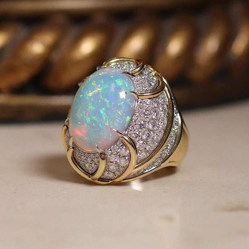 Oval Cut Blue Opal 925 Sterling Silver Ring