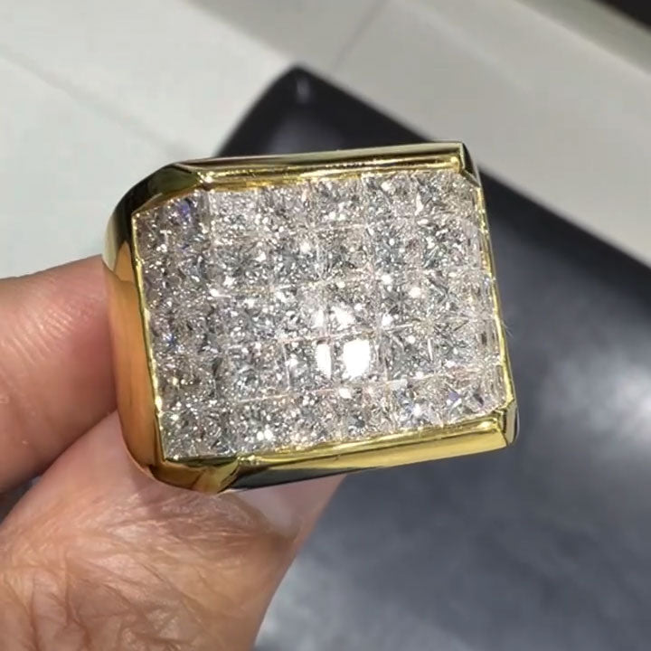 4 ctw Princess-Cut Sapphire Pavé-Set Wide Men’s Ring