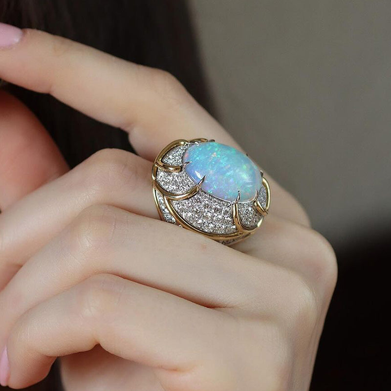 Oval Cut Blue Opal 925 Sterling Silver Ring