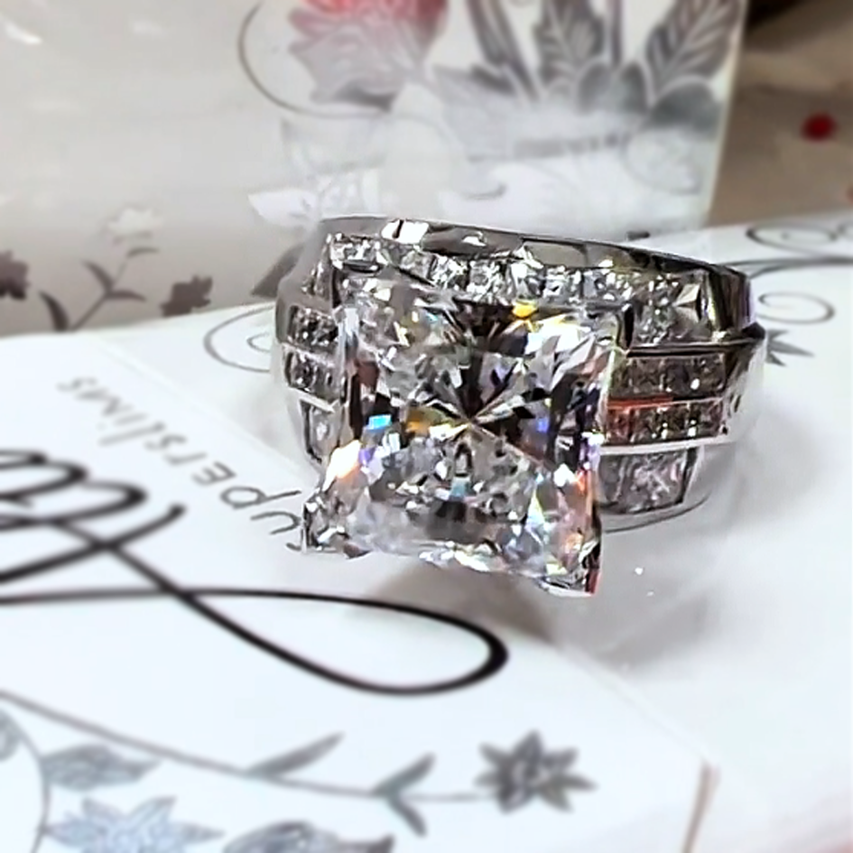 6CTW Princess Cut White Cubic Zirconia 925 Sterling Silver Engagement Ring