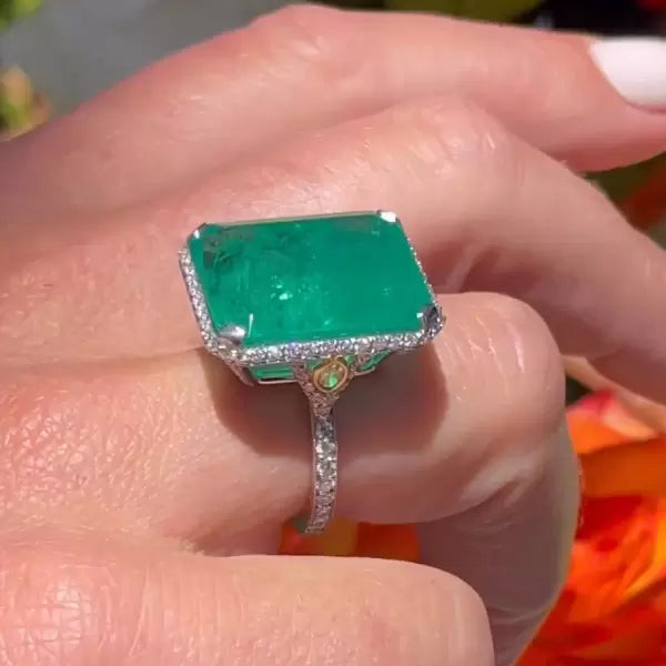14 CTW Octagon Cut Green Cubic Zirconia 925 Sterling Silver Vintage Ring