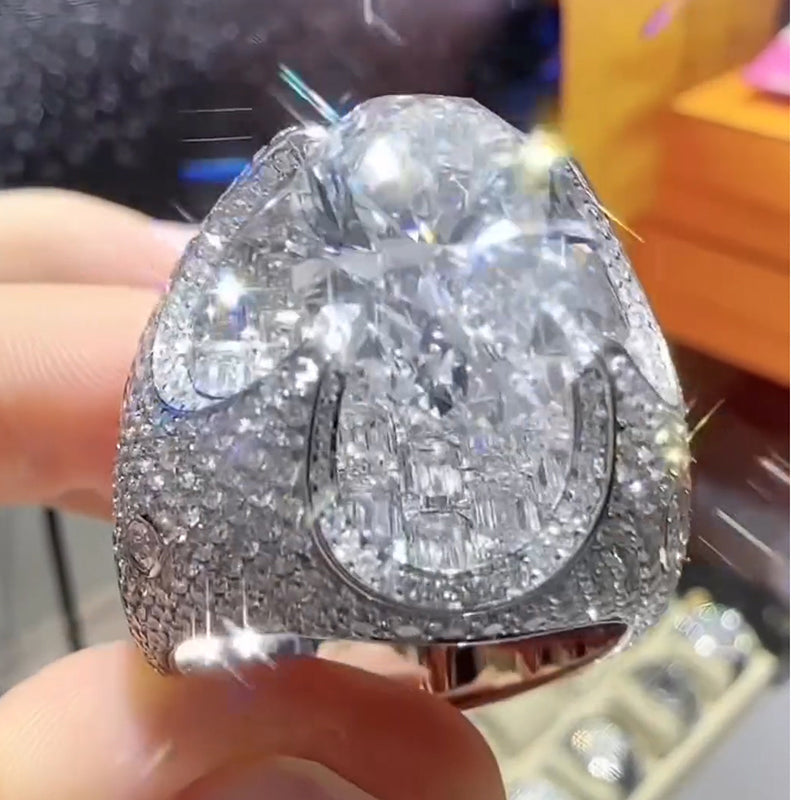 20 CTW Oval Cut White Cubic Zirconia 925 Sterling Silver Engagement Ring