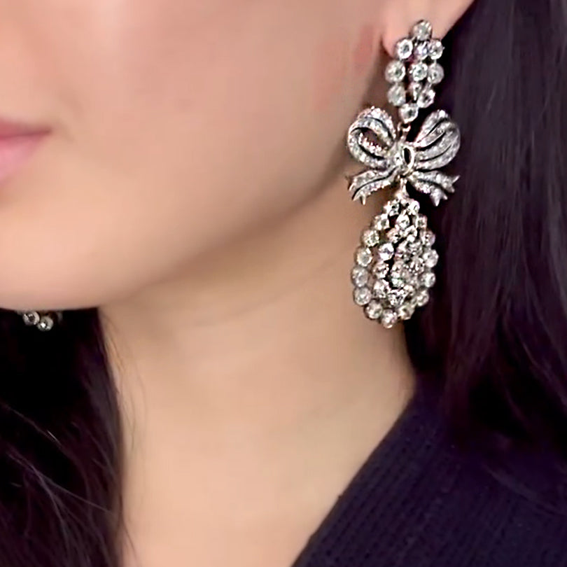 7 CTW Round Cut White Cubic Zirconia 925 Sterling Silver Vintage Earrings