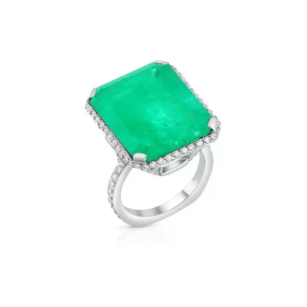 14 CTW Octagon Cut Green Cubic Zirconia 925 Sterling Silver Vintage Ring
