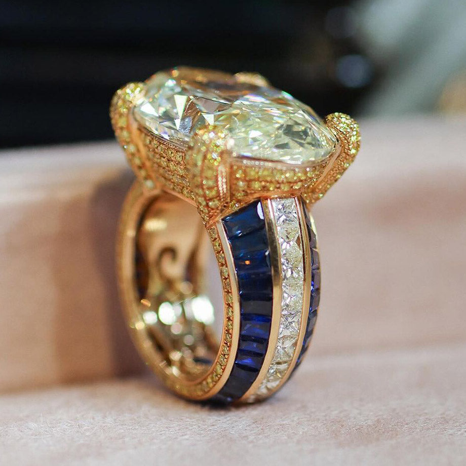 8 CTW Oval Cut Yellow Cubic Zirconia 925 Sterling Silver Ring