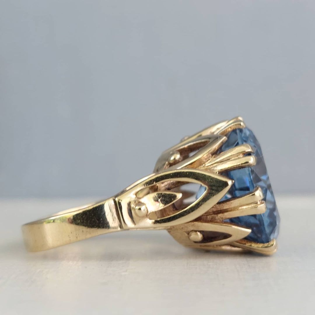 15.56 CT Round Cut Blue Cubic Zirconia 925 Sterling Silver Ring