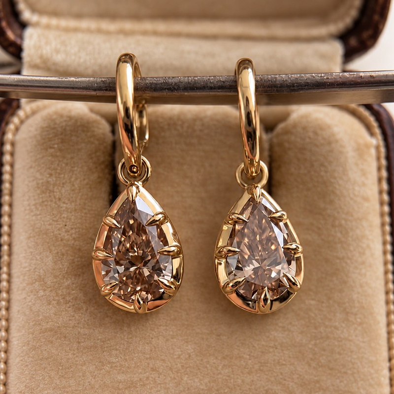 5.04 ctw Pear-Cut Brown Sapphire Eight-Prong Set Pendant Earrings