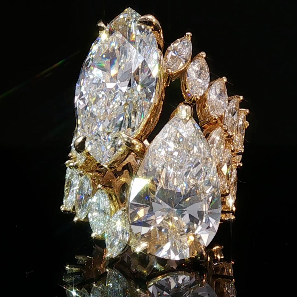 14 ctw Pear and Marquise-Cut Dual-Sapphire Engagement Ring