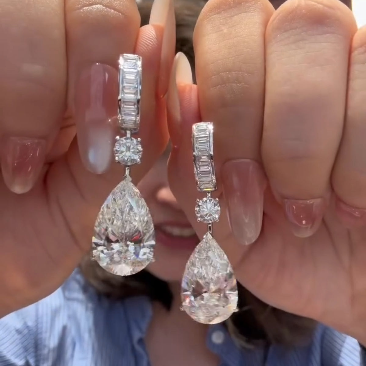 8-Carat Pear-Cut Sapphire Pendant Earrings
