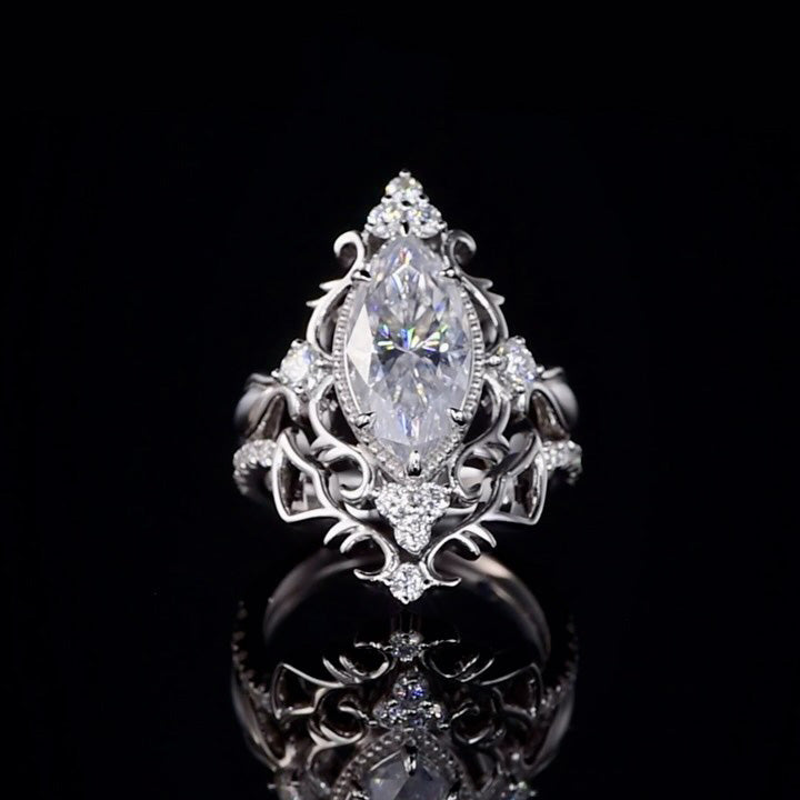 4ct Marquise-Cut Sapphire Engagement Ring with Intricate Motif