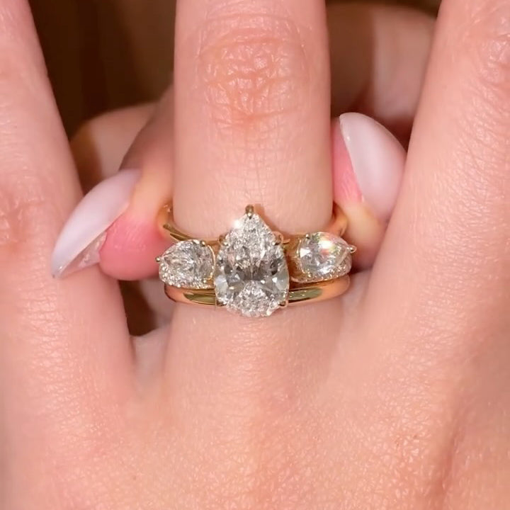 2.09ct Pear-Shaped Sapphire Three-Stone Stackable Engagement Ring