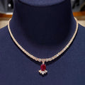 30 ctw Cushion-Cut Ruby and Sapphire Pendant Necklace and Earring Set