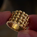 Gold Mesh-Woven Wide Ring