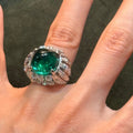 10-Carat Sugarloaf-Cut Deep-Hued Emerald Art Ring