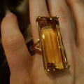 22K Gold Emerald-Cut Rectangular Citrine Statement Ring