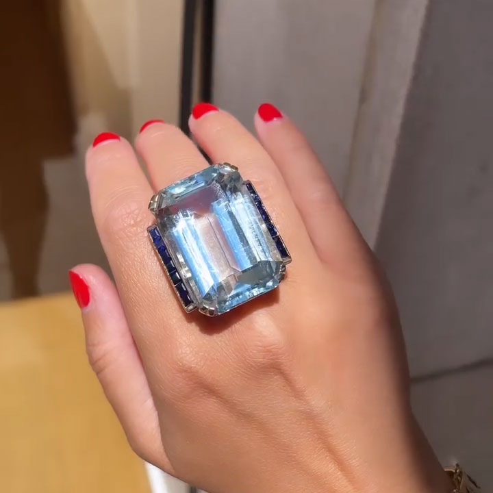 30-Carat Emerald-Cut Aquamarine Cocktail Ring