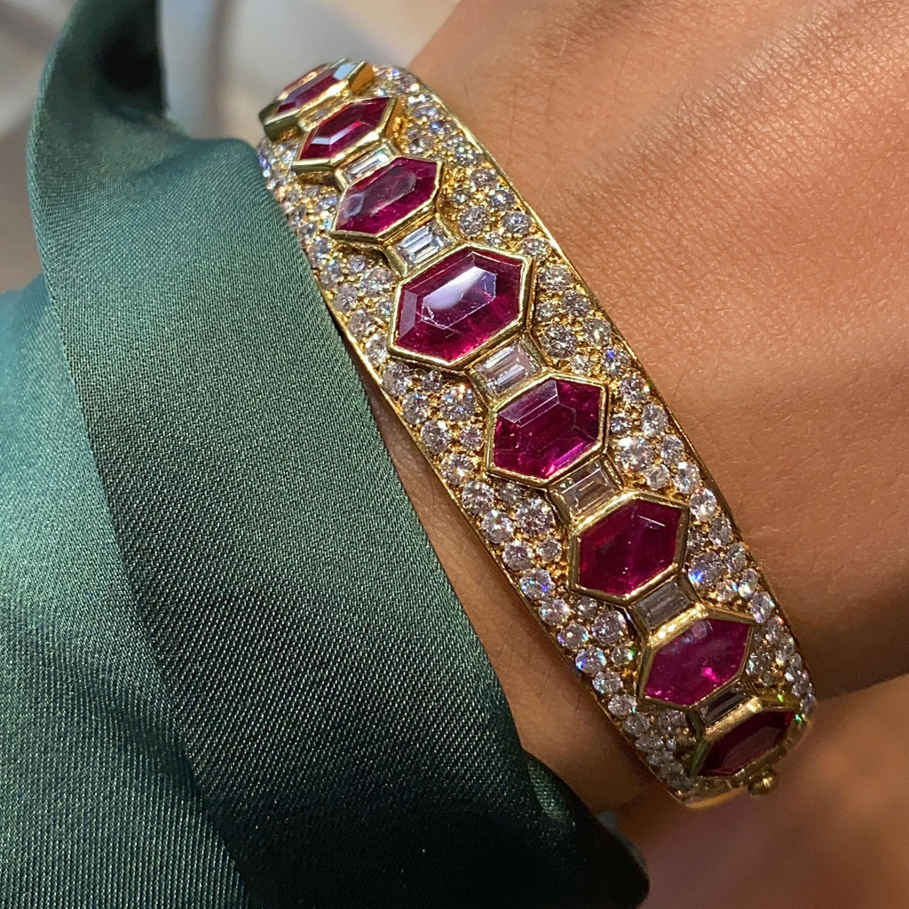 30.7 ctw Ruby Bracelet with Elongated Hexagonal-Cut Geometric Motifs