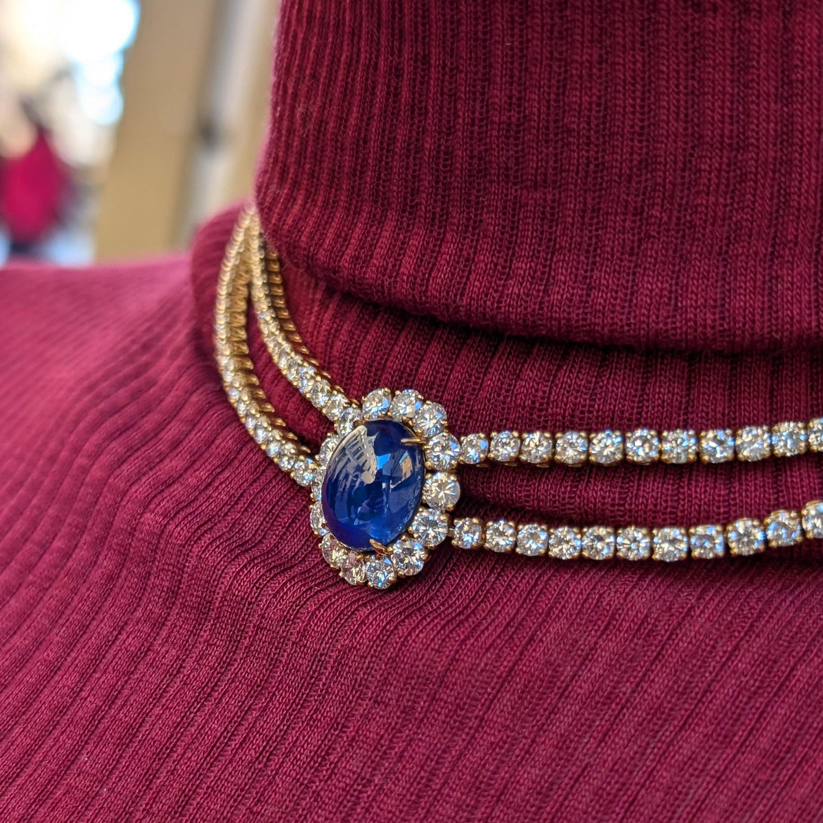 36 ctw Cabochon Blue Sapphire Double-Strand Tennis Necklace