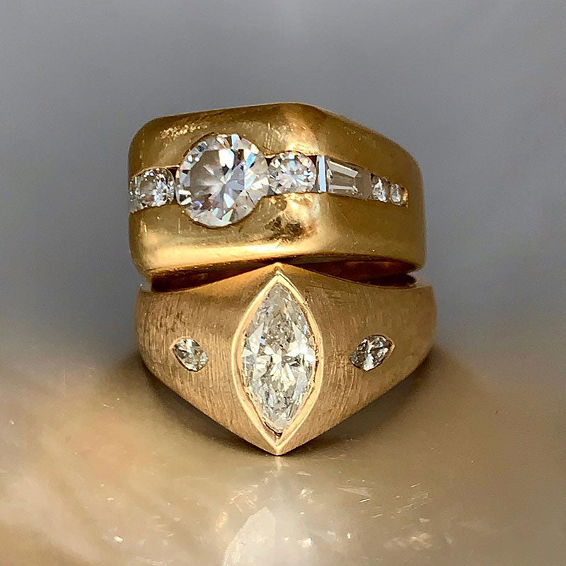 2 ctw Round and Marquise-Cut Vintage-Style Statement Sapphire Ring
