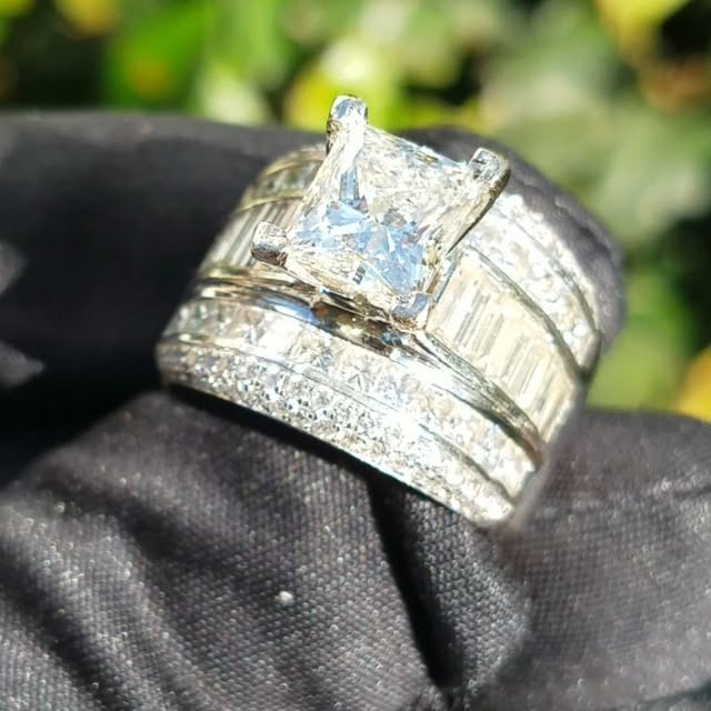 5Ct Princess and Rectangular-Cut "Invisible" Halo Sapphire Engagement Ring