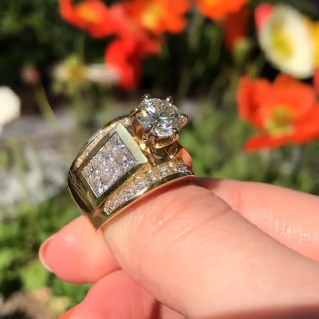 3 ctw Round and Princess-Cut Invisible-Set Sapphire Engagement Ring