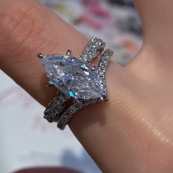 2.5CT Marquise Cubic Zirconia S925 Sterling Silver 2-in-1 Stackable Ring Set