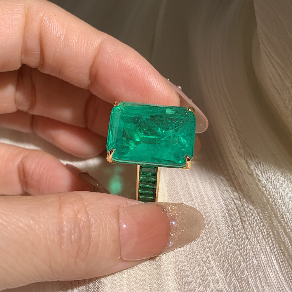 18ct Emerald Cut Channel-Set Eternity Emerald Cocktail Ring