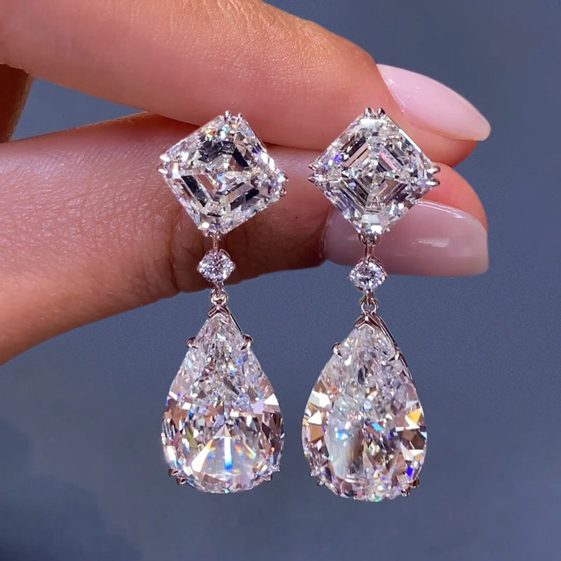 23.36CTW Pear Cut White Sapphire Drop Earrings