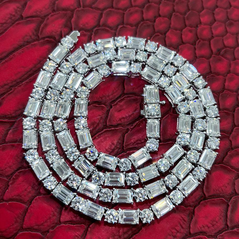 49ctw Round and Emerald Cut Tennis Necklace