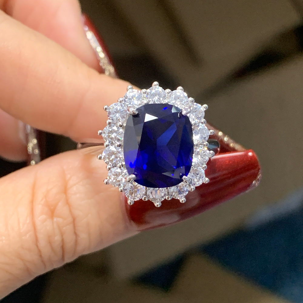 6.5ct Cushion Cut Royal Blue Sapphire Engagement Ring