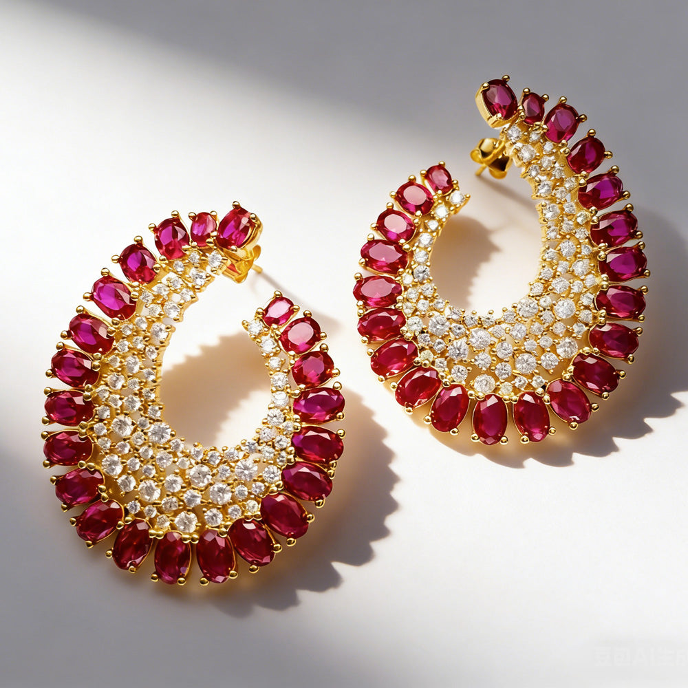 Nature Inspired 16CTW Oval Cut Ruby Statement Earrings