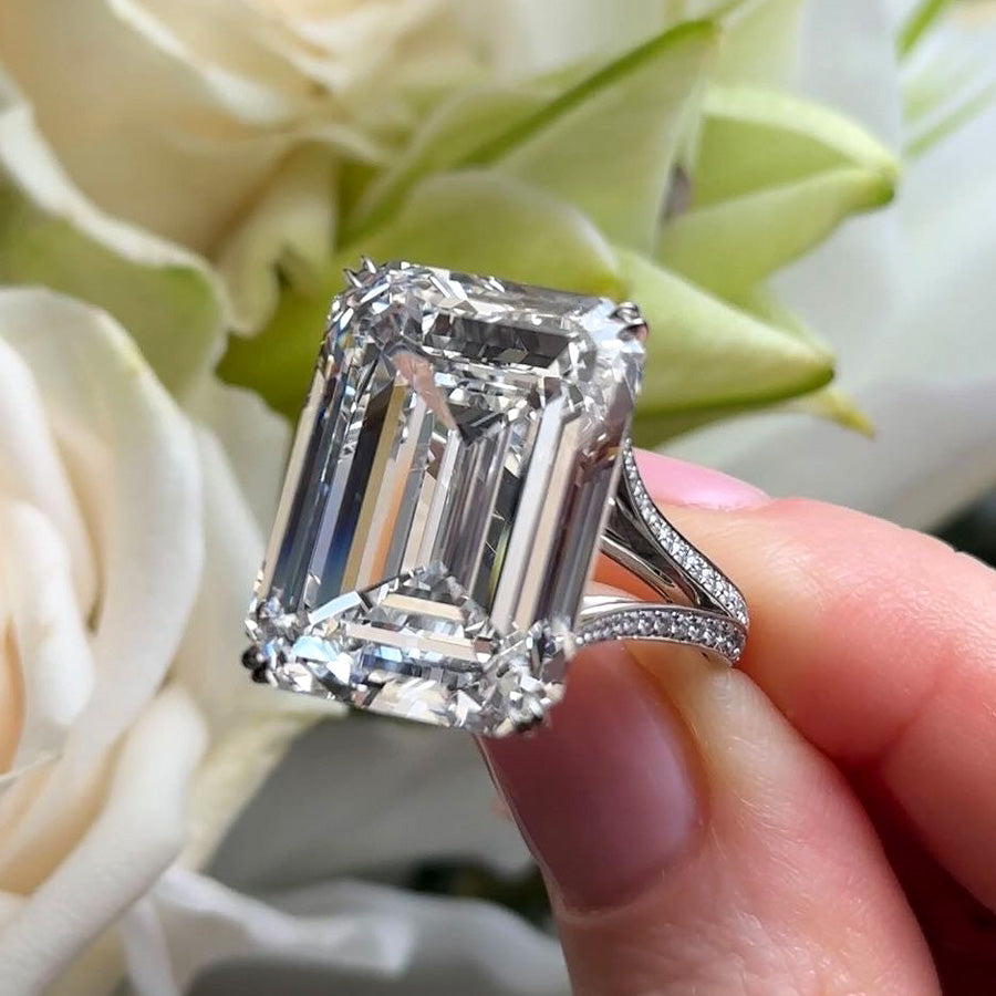 16ct Emerald Cut White Sapphire Paved Engagement Ring