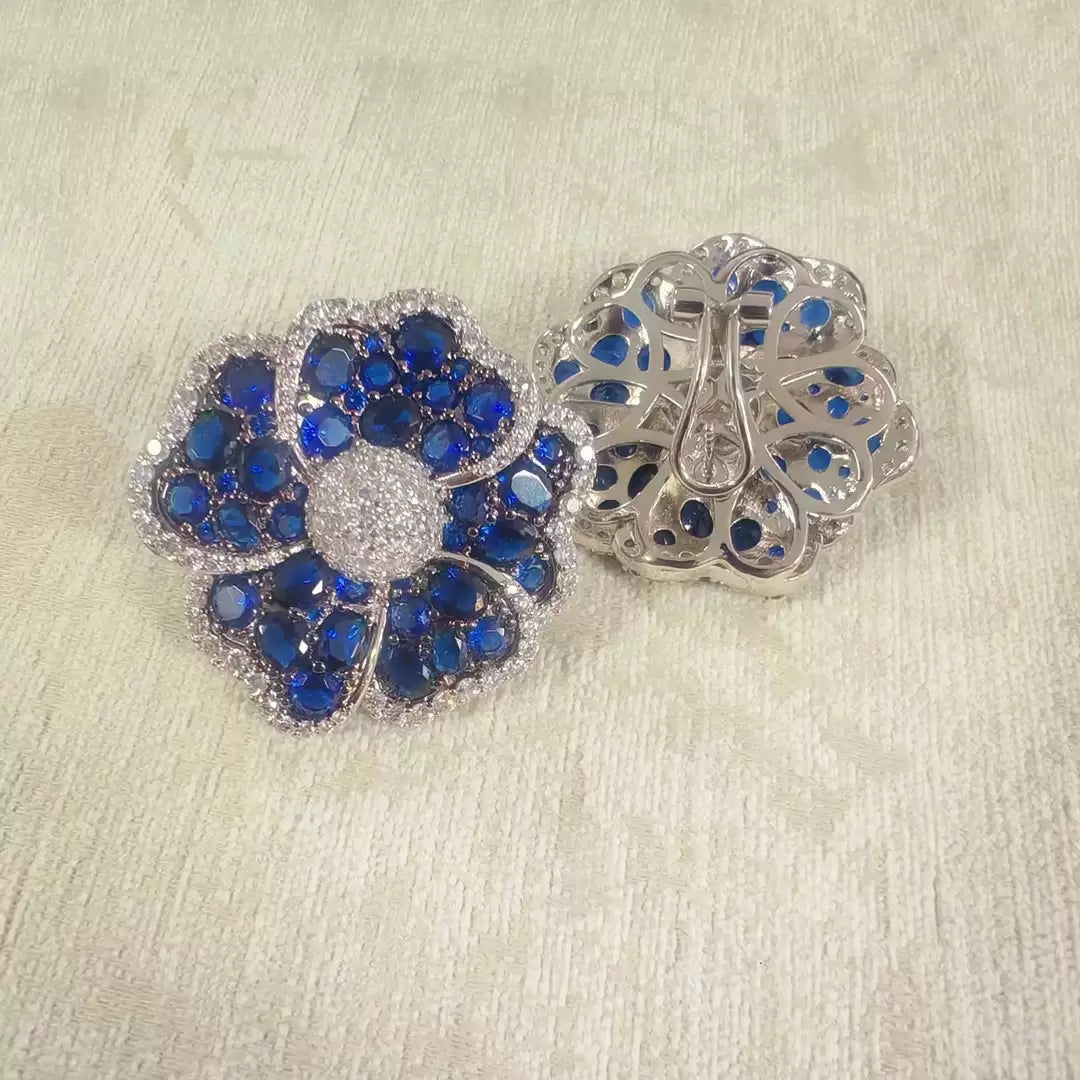25ctw Blue and White Sapphire Blossom Statement Earrings