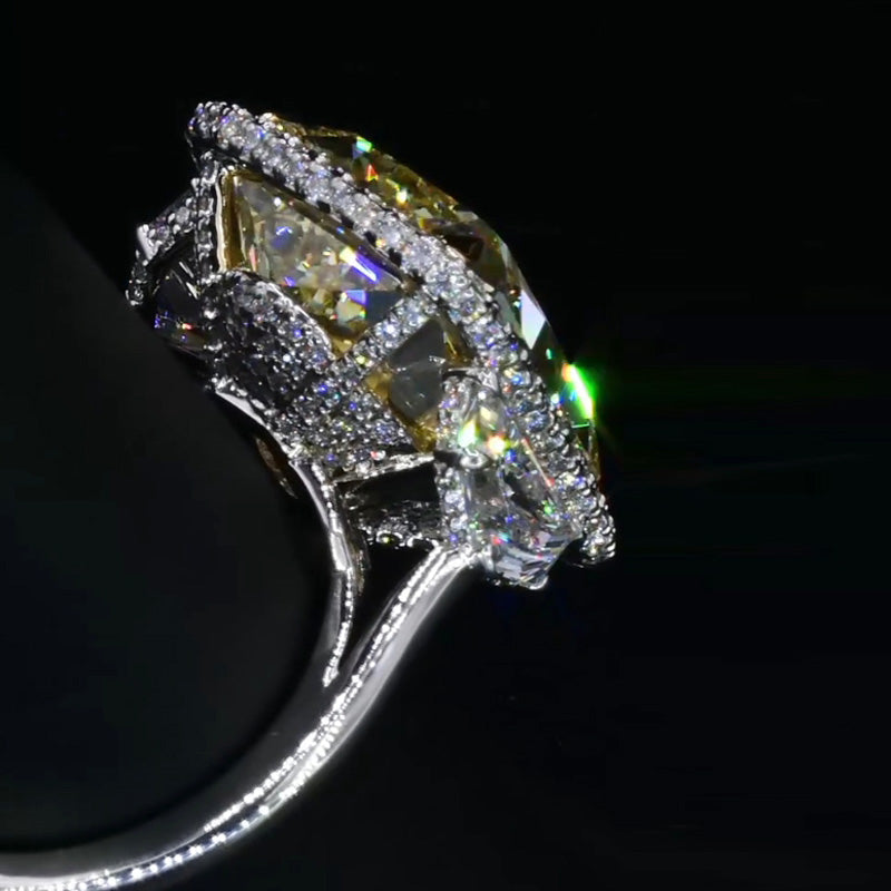 12ct Elongated Cushion Cut Yellow Sapphire Halo Cocktail Ring