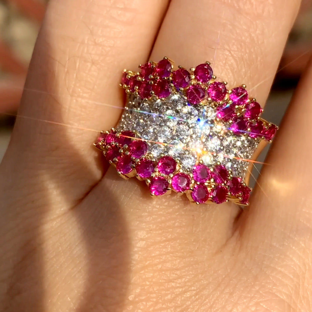 3ctw Ruby and White Sapphire Cluster Cocktail Ring