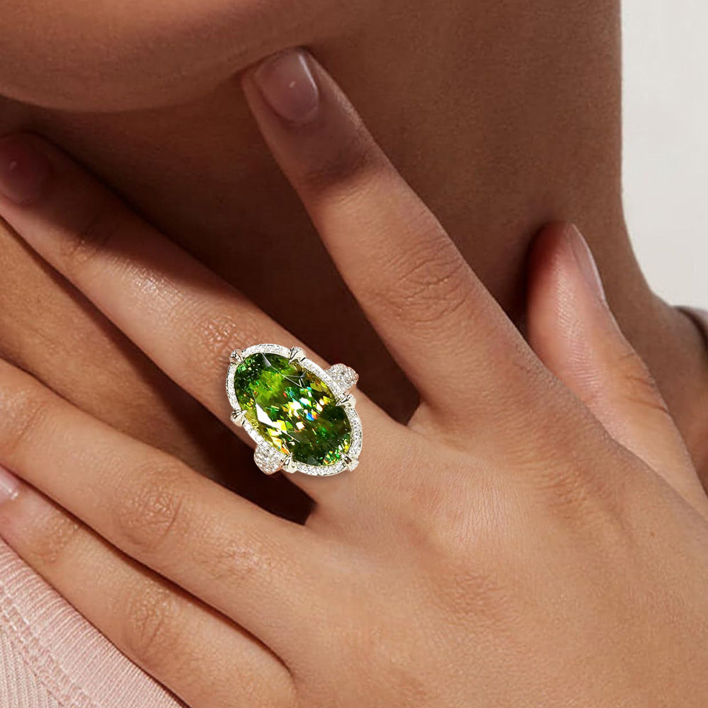 12.65ct Oval Cut Green Tourmaline Ring in Gold