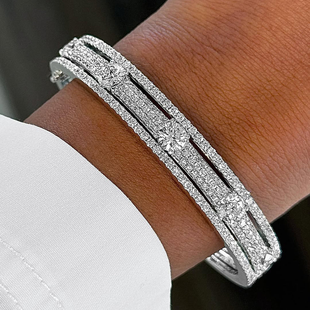 6ctw Round Cut White Sapphire Paved Hollow Bangle