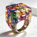 18ctw Emerald Cut Multicolor Sapphire Allover-set Cocktail Ring
