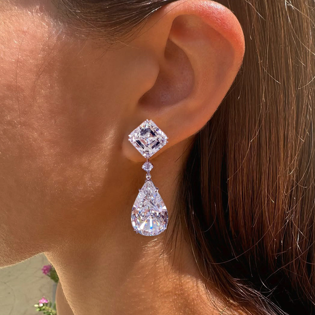 23.36CTW Pear Cut White Sapphire Drop Earrings