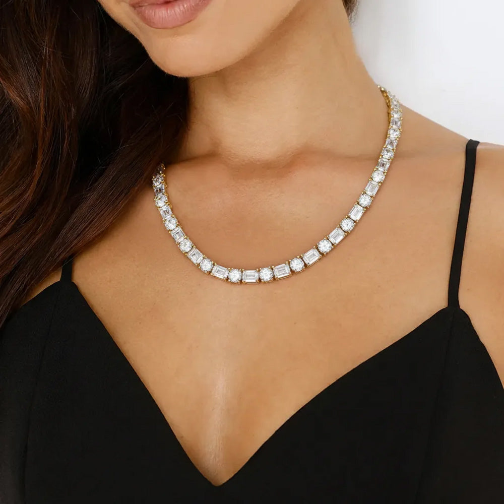 49ctw Round and Emerald Cut Tennis Necklace