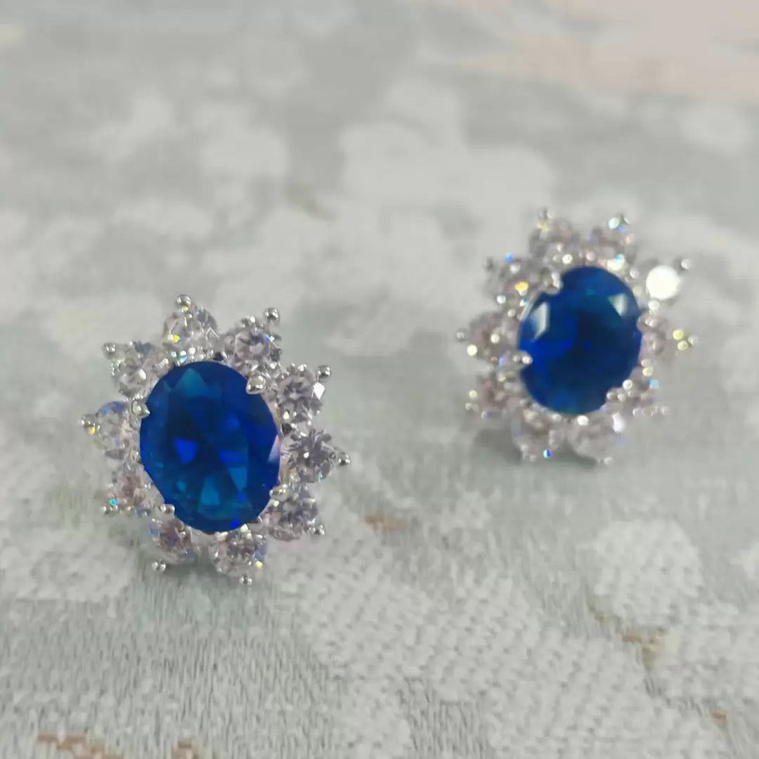 2ct Oval Cut Halo Sapphire Stud Earrings