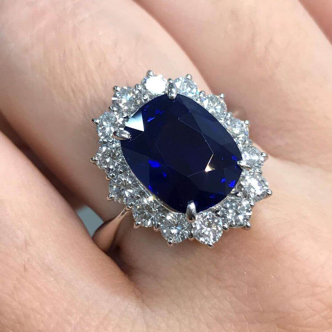 6.5ct Cushion Cut Royal Blue Sapphire Engagement Ring