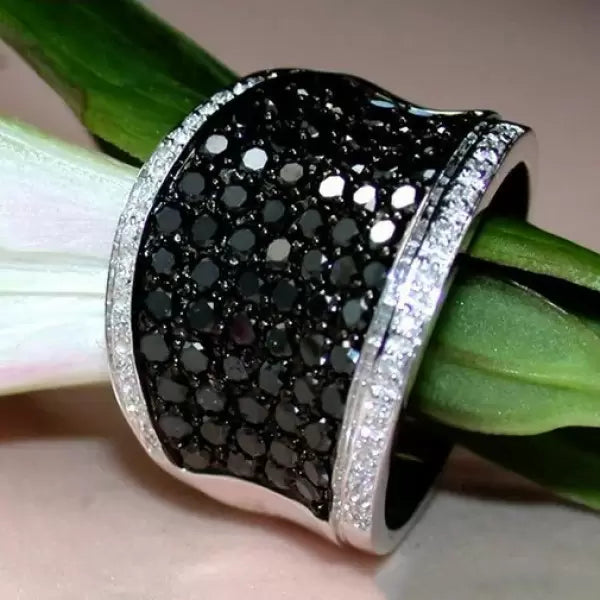 Classic White-Black Paved Bold Ring