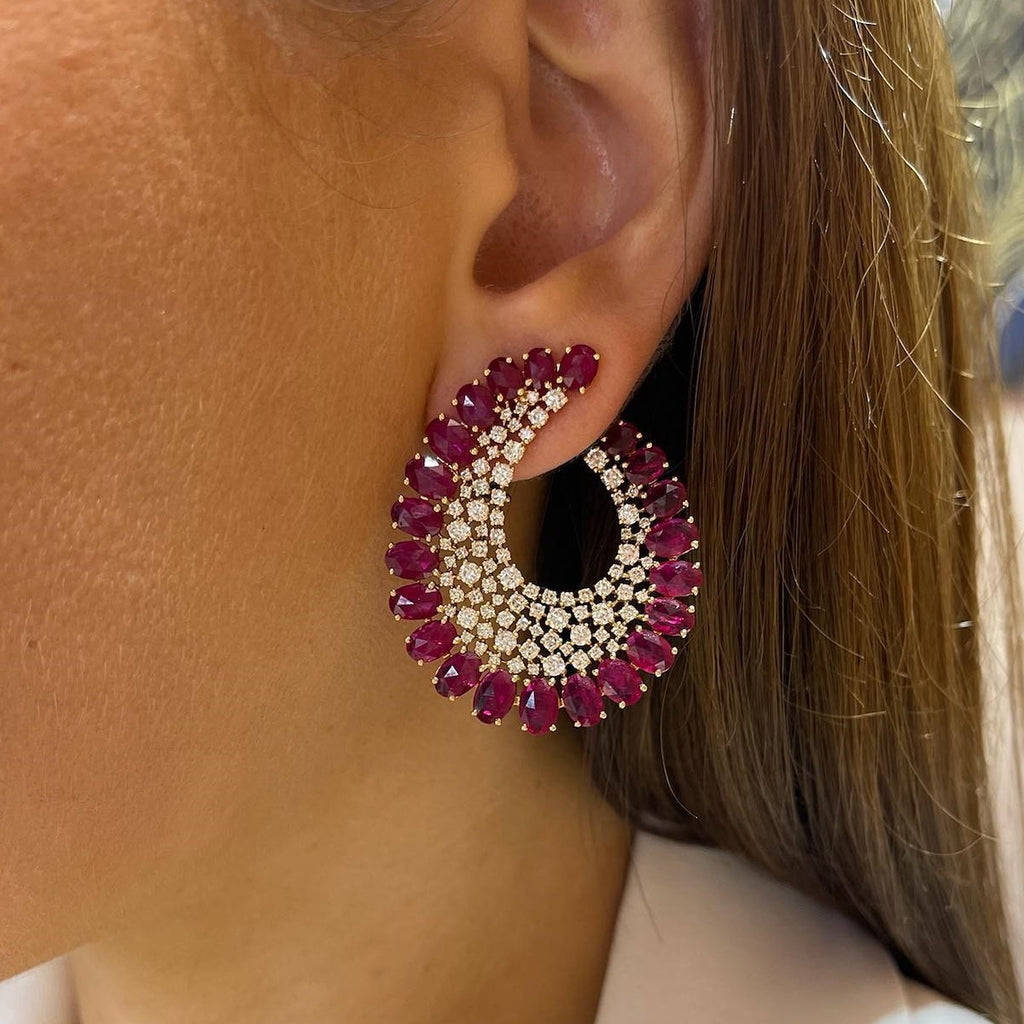 Nature Inspired 16CTW Oval Cut Ruby Statement Earrings