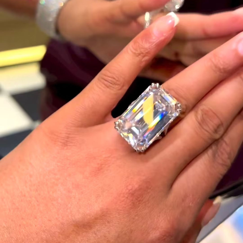 16ct Emerald Cut White Sapphire Paved Engagement Ring